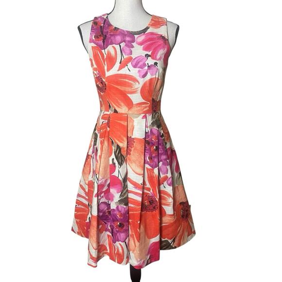 Eliza J Dresses & Skirts - Eliza J  Floral Fit & Flare Pleated Dress Pockets Size 2 Garden Party Feminine